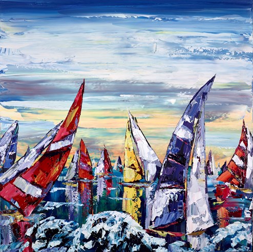 Bright Sails VI by Maya Eventov - Original Painting on Box Canvas